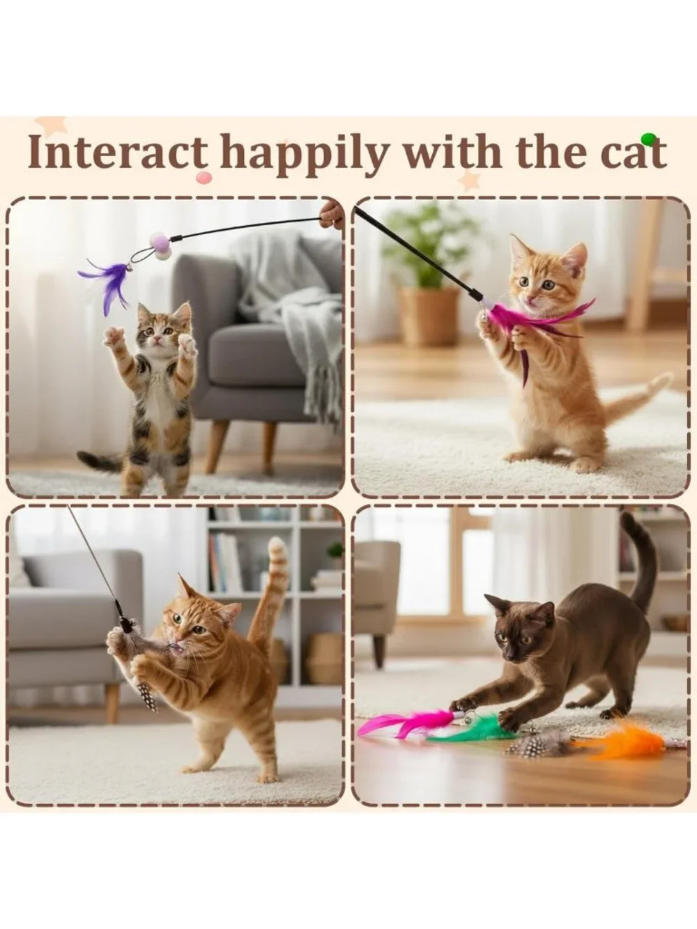 Colorful Cat Wand Feather Toy Refills - 60 Pcs Interactive Teaser Attachments